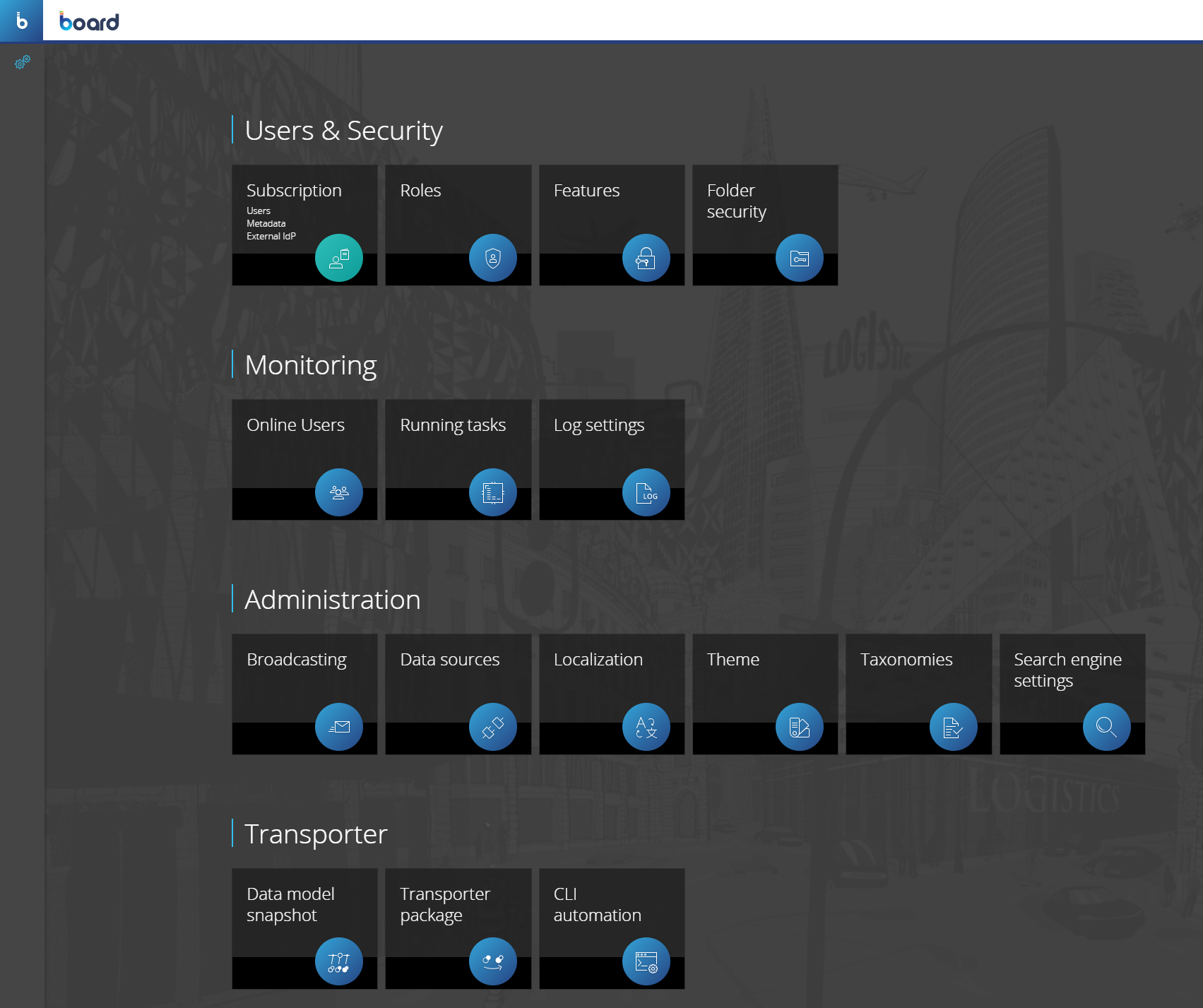 The System Administration section of BOARD with the Subscription Hub