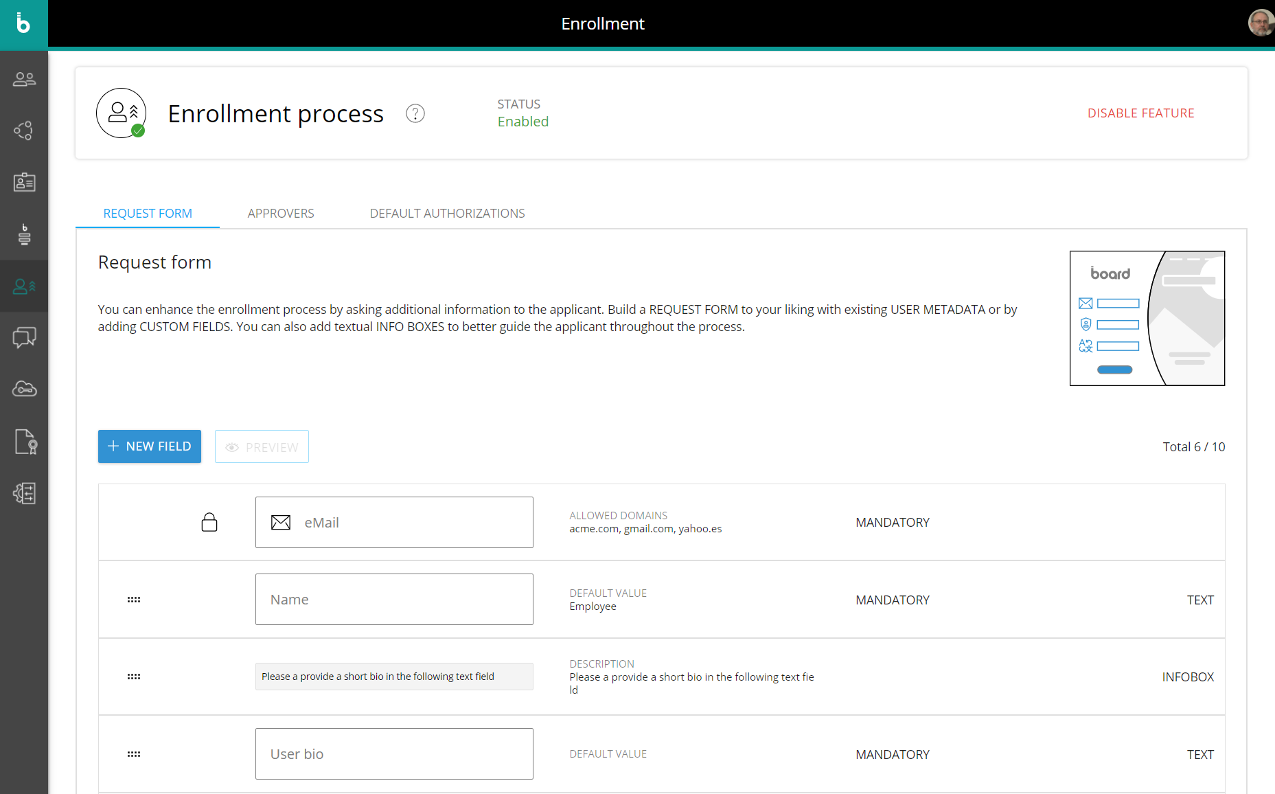 Request Form section under the Enrollment page