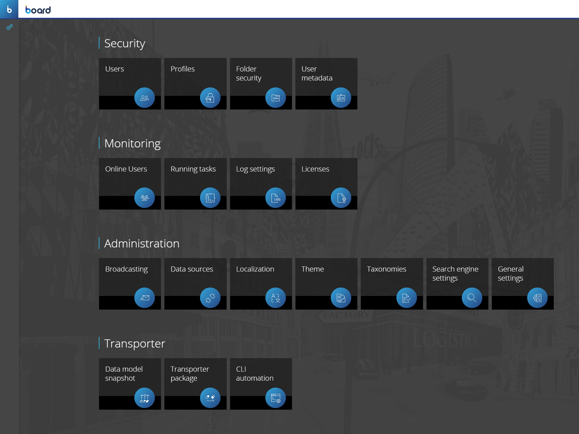 The System Administration section of BOARD with no Subscription Hub